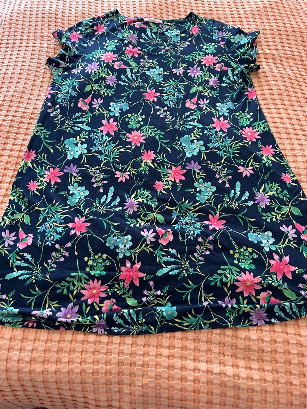 Blush by Us Angels Navy With Pink Purple Floral Short Sleeve Women’s Dress XL